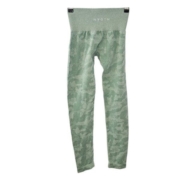NVGTN Womens Camo Athletic Leggings, Ribbed Waistband, Green, Size XS - Picture 2 of 9
